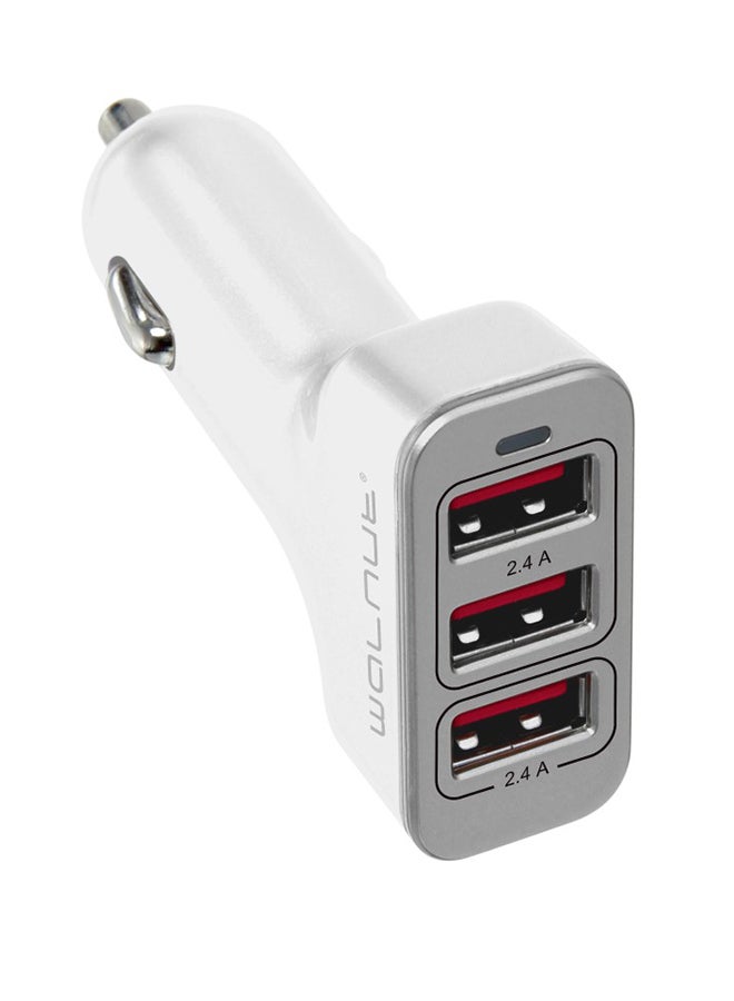Walnut 4.8A Triple USB Car Charger White