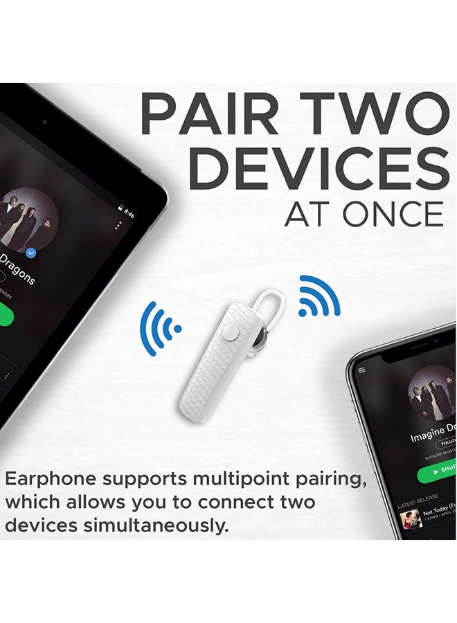 PROMATE - Wireless Mono Earphone, Stylish Secure-Fit Bluetooth v5.0 Headset with HD Voice Clarity, Ear-Lock Design and Built-in Microphone for Smartphones, Music, Tablets, Work White - Image 1