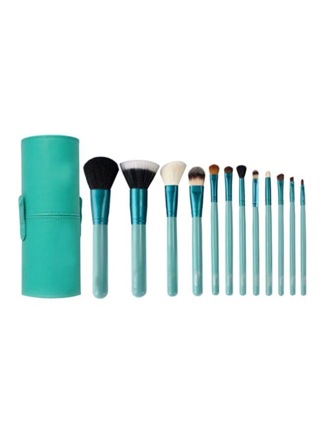 Generic 12-Piece Professional Makeup Brush Set With Cup Holder Aqua Green - Image 2