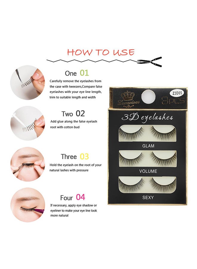 3 أزواج رموش صناعية كاملة مصنوعة من المنك أسود - Image 4