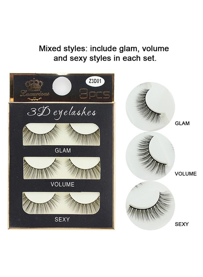 3 أزواج رموش صناعية كاملة مصنوعة من المنك أسود - Image 2