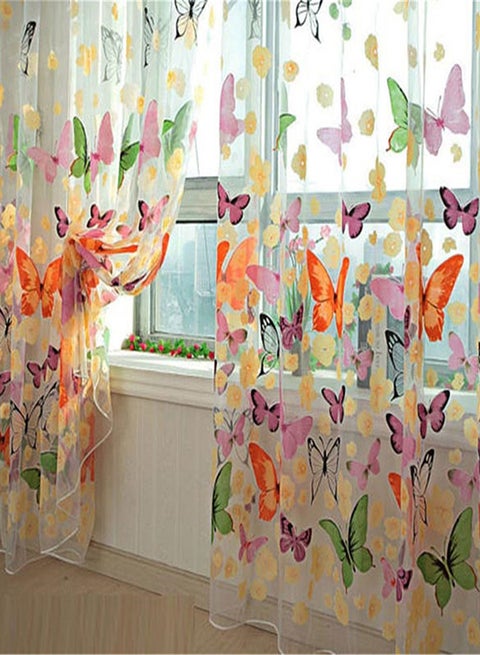 Tulip Printed Window Curtains Multicolour 100x200cm