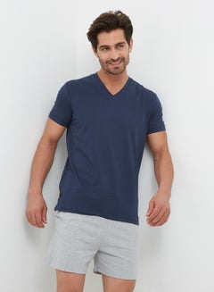 V-Neck Short Sleeves T-Shirt Navy Blue