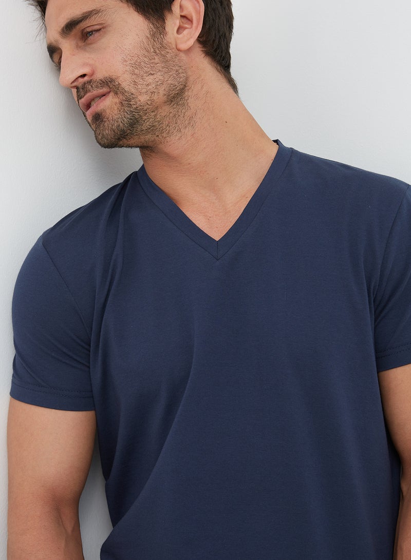 HERO Basic - V-Neck Short Sleeves T-Shirt Navy Blue - Image 1