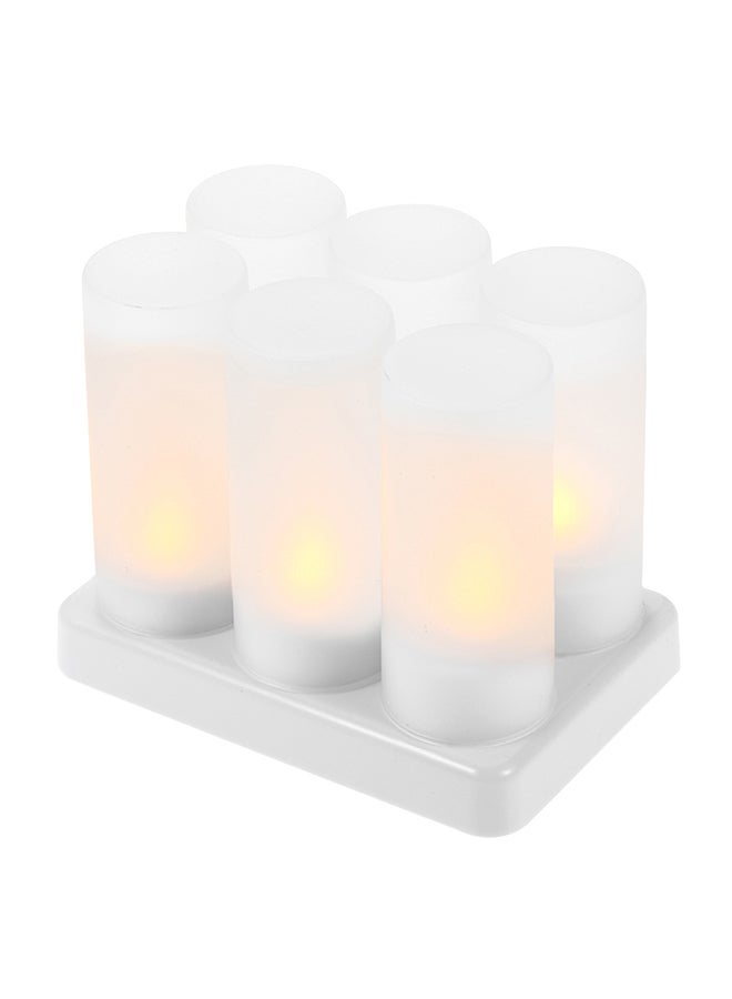 طقم شموع صغيرة بإضاءة LED قابلة للشحن ومزودة بقاعدة شحن مكون من 6 قطع أبيض 18.8x10x12.7سم - Image 1