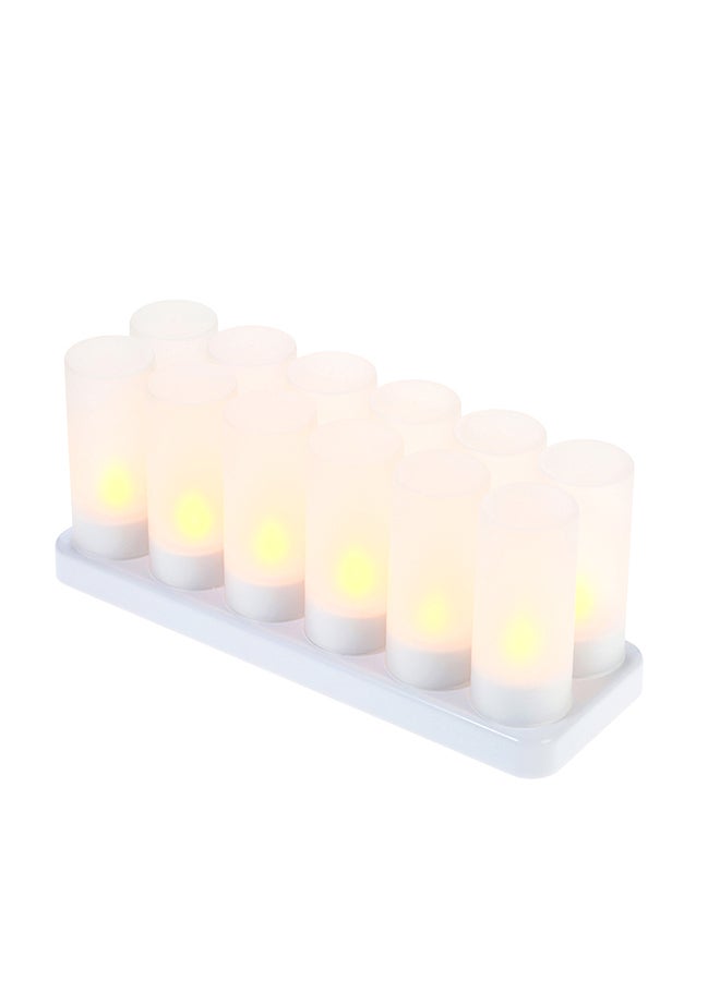 طقم شموع صغيرة بإضاءة LED قابلة للشحن ومزودة بقاعدة شحن مكون من 12 قطعة أبيض 32.5x10x12.5سم  - Image 1