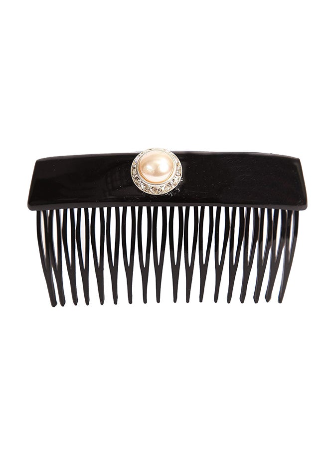 CARAVAN Hand Decorated French Over Lapping Comb With Large Pearl And Swarovski Crystal Stones Black