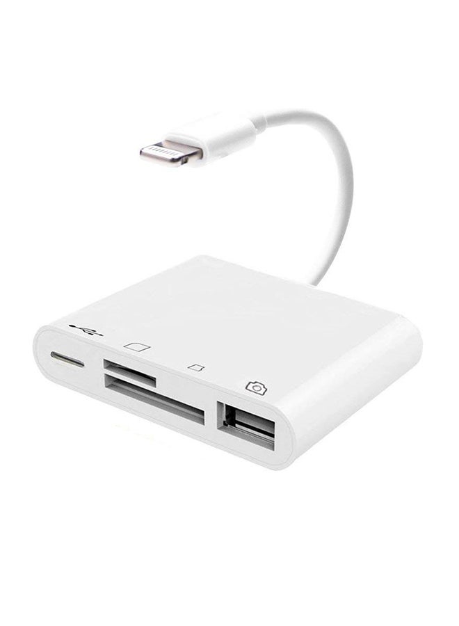 4-In-1 8-Pin to SD FT Card Reader With USB Camera Adapter Silver/Black