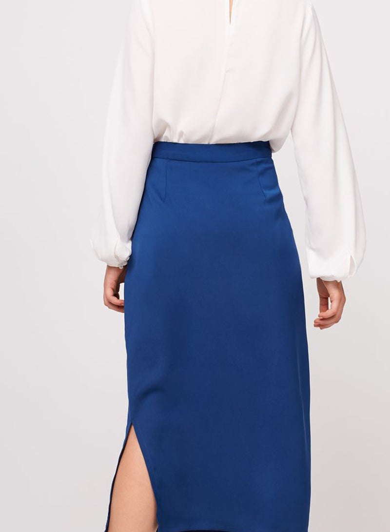 RINA BTS Core Side Slit Midi Skirt Navy Blue - Image 3