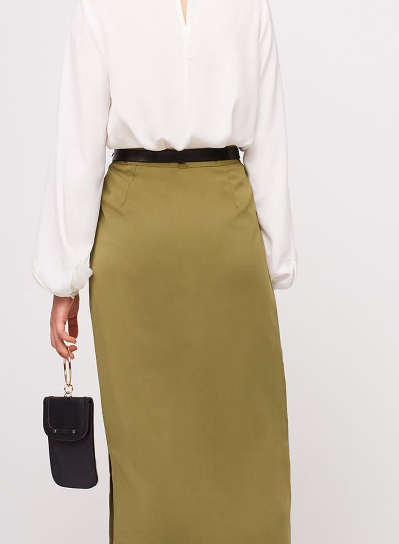 RINA BTS Core Side Slit Midi Skirt Olive - Image 3