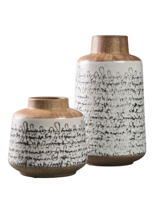 طقم مزهريات للزينة من قطعتين أبيض / أسود / بني 12سم