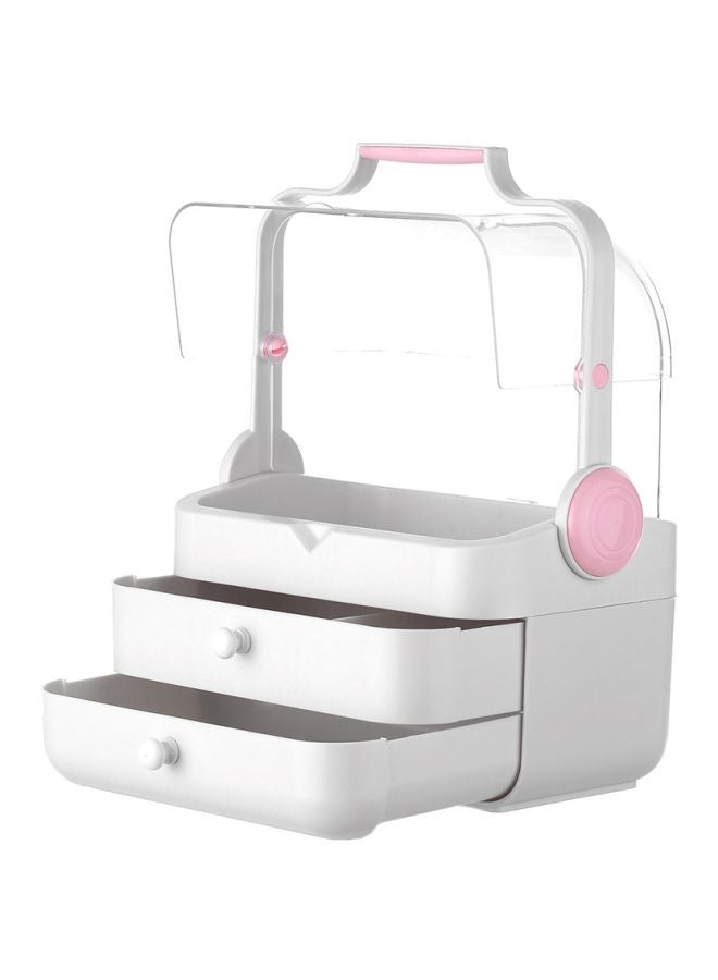 Dustproof Makeup Organizer With Carrying Handle White/Pink/Clear - Image 1