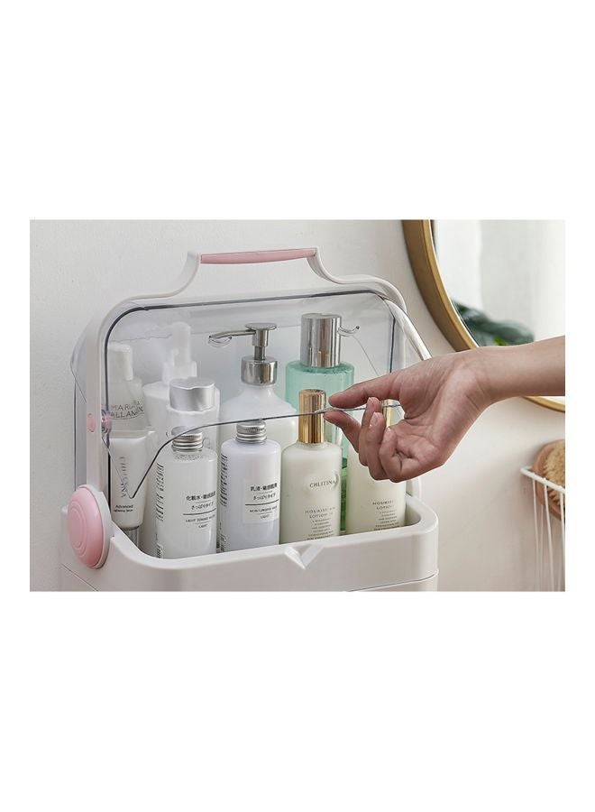 Dustproof Makeup Organizer With Carrying Handle White/Pink/Clear - Image 2