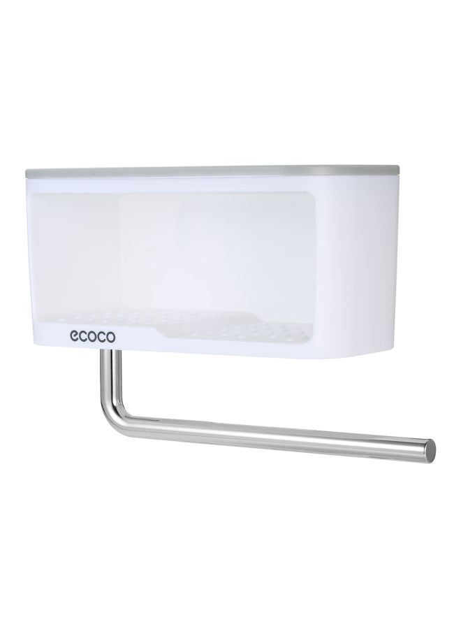 ecoco Wall Mounted Bathroom Storage Box With Towel Bar White/Grey 24x9.8x14cm  - Image 1
