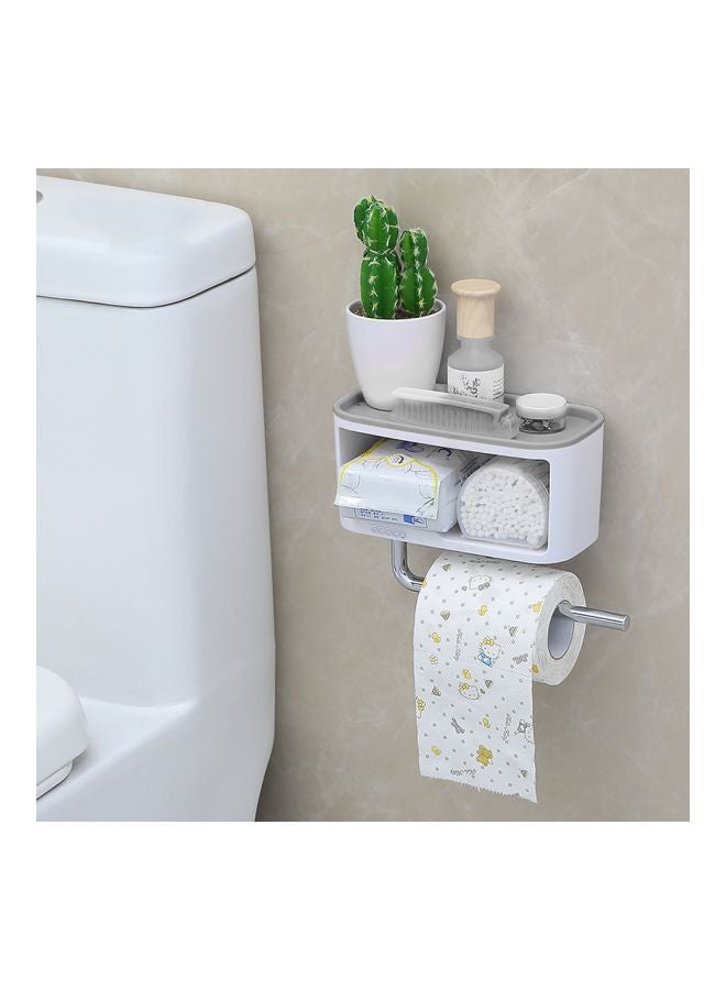 ecoco Wall Mounted Bathroom Storage Box With Towel Bar White/Grey 24x9.8x14cm  - Image 3