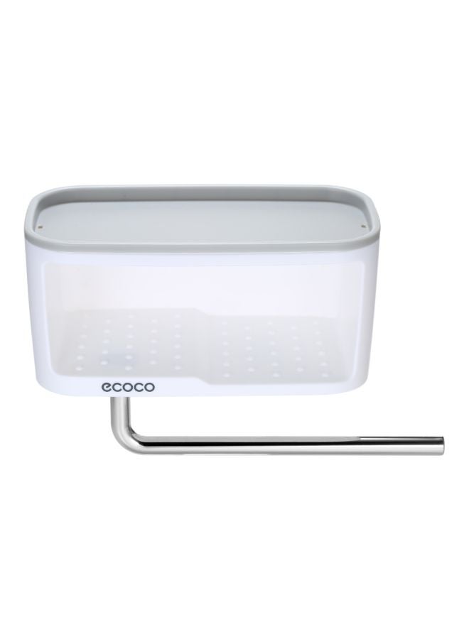 ecoco Wall Mounted Bathroom Storage Box With Towel Bar White/Grey 24x9.8x14cm  - Image 4