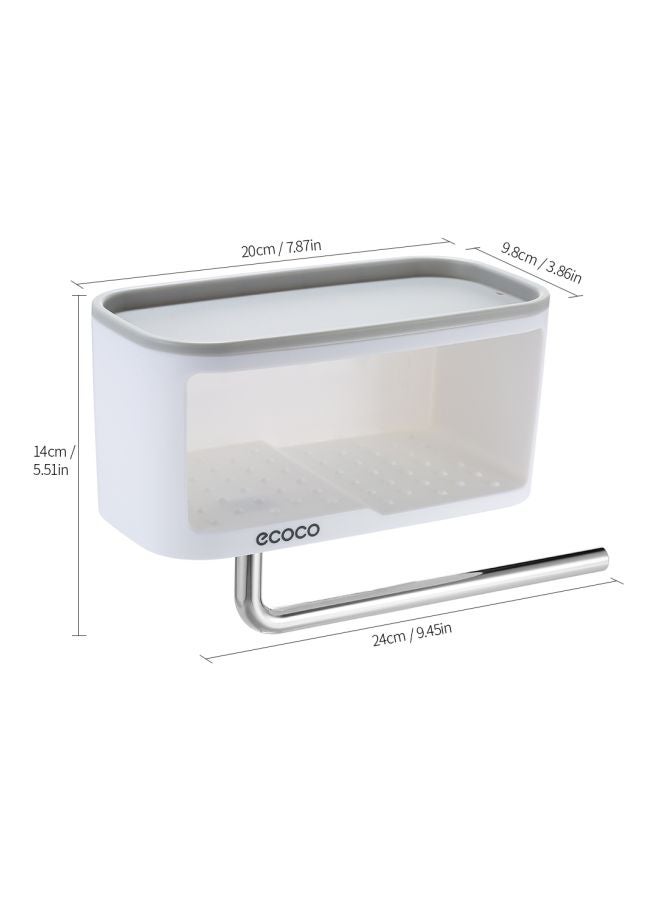 ecoco Wall Mounted Bathroom Storage Box With Towel Bar White/Grey 24x9.8x14cm  - Image 5