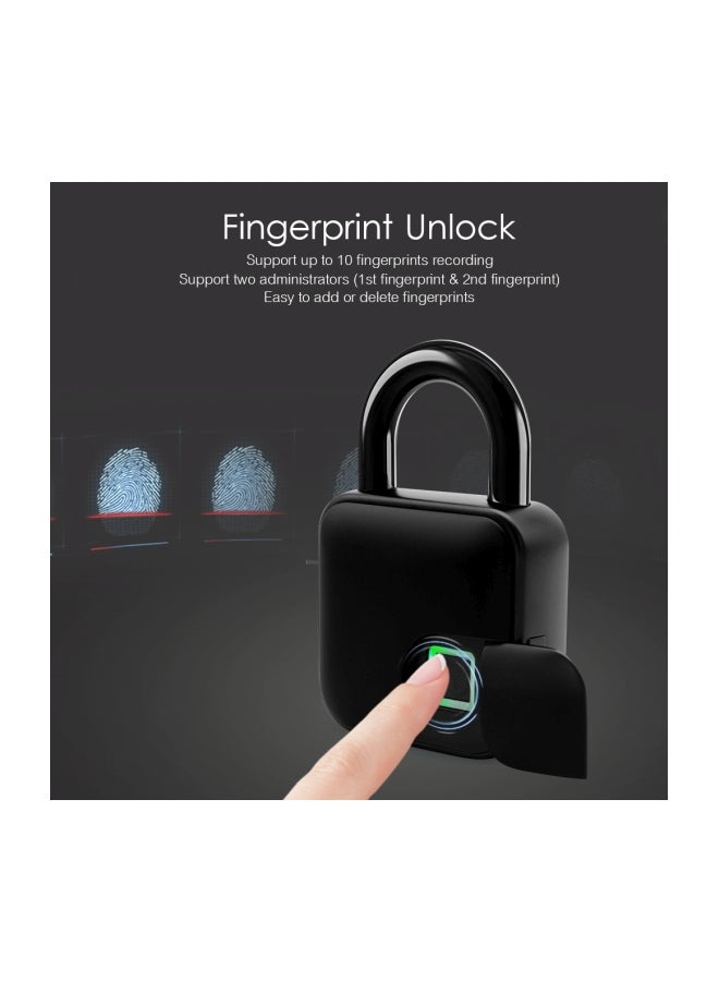 قفل أمان ذكي بحلقة مضاد للسرقة يعمل بالبصمة قابل للشحن عن طريق USB أسود/فضي  - Image 2