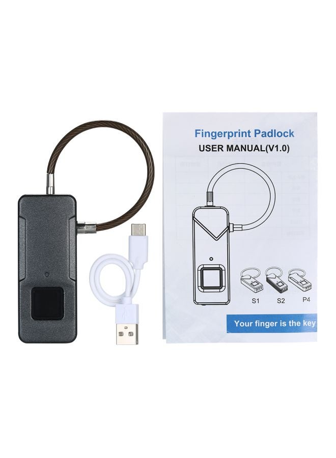 قفل أمان ذكي بحلقة مضاد للسرقة يعمل بالبصمة قابل للشحن عن طريق USB أسود/فضي  - Image 4
