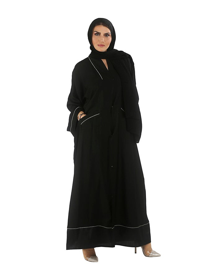 Hawaa V Neck Long Sleeve Abaya Black - Image 1