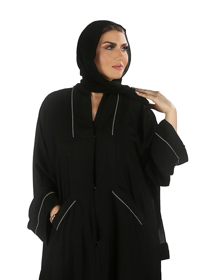 Hawaa V Neck Long Sleeve Abaya Black - Image 4