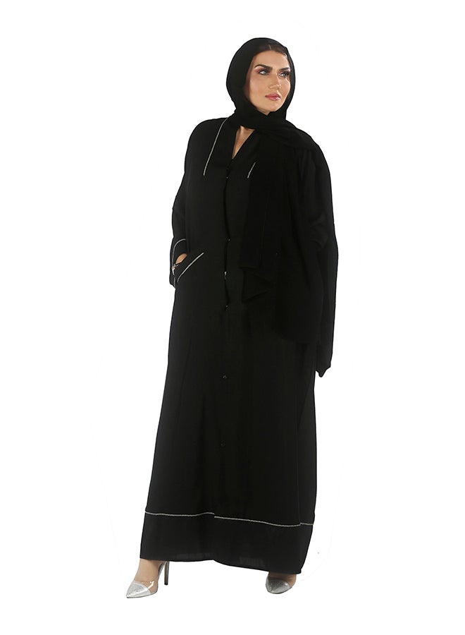 Hawaa V Neck Long Sleeve Abaya Black - Image 3