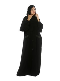 النجمة الفضية عباية بأكمام طويلة ورقبة على شكل حرف V أسود  - Image 1