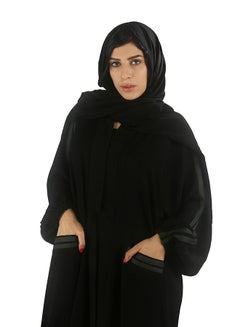 النجمة الفضية عباية بأكمام طويلة ورقبة على شكل حرف V أسود  - Image 4