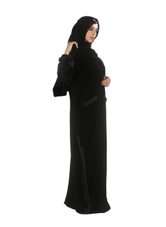 النجمة الفضية عباية بأكمام طويلة ورقبة على شكل حرف V أسود  - Image 3