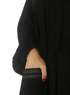 النجمة الفضية عباية بأكمام طويلة ورقبة على شكل حرف V أسود  - Image 5