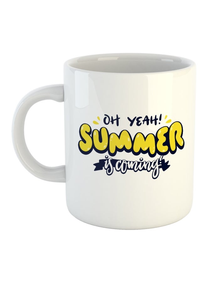 Heatbeat Summer Is Coming Printed Coffee Mug White/Yellow/Black 10x8x8cm