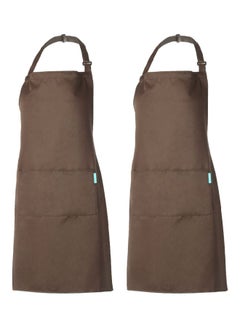 esonmus 2-Piece Cooking Apron With Adjustable Neck Belt Coffee 66x66x75cm  - Image 1