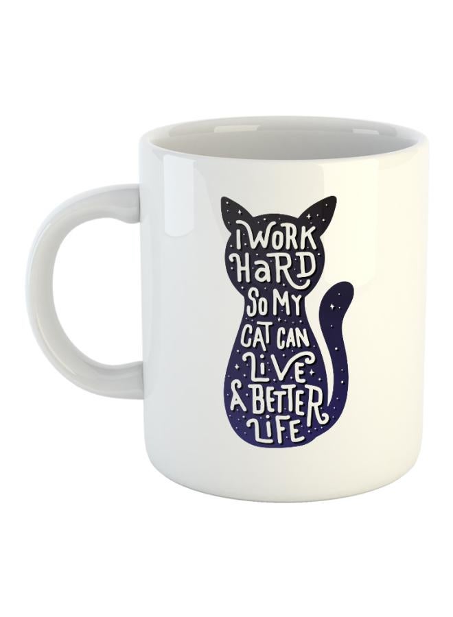 Heatbeat - I Love My Cat Printed Coffee Mug White/Blue 10x8x8cm - Image 1