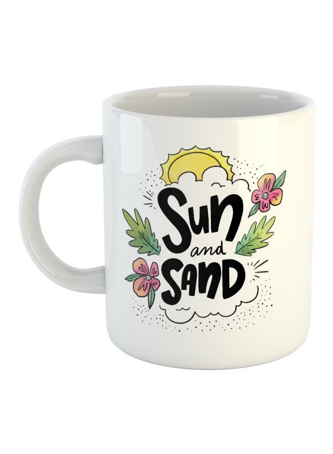 Heatbeat Sun And Sand Printed Coffee Mug White/Black/Green 10x8x8cm