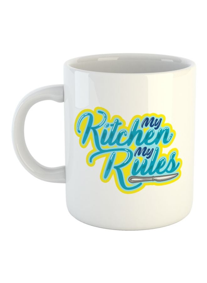 Heatbeat - My Kitchen My Rules Printed Coffee Mug White/Blue 10x8x8cm - Image 1