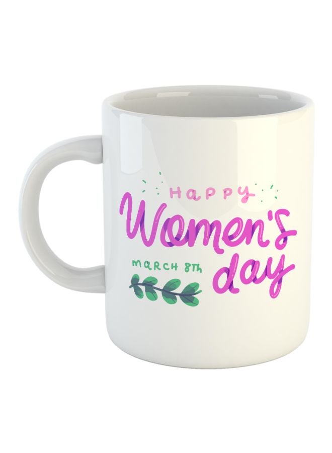 Heatbeat Happy Women's Day Printed Coffee Mug White/Purple/Green 10x8x8cm