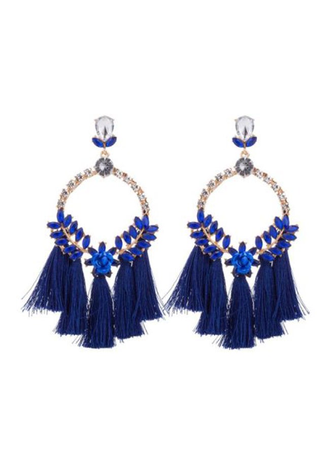 جو باي حلق أذن مصنوع من سبيكة معدنية ومزين بشرابات ومرصع بالأحجار - Image 1