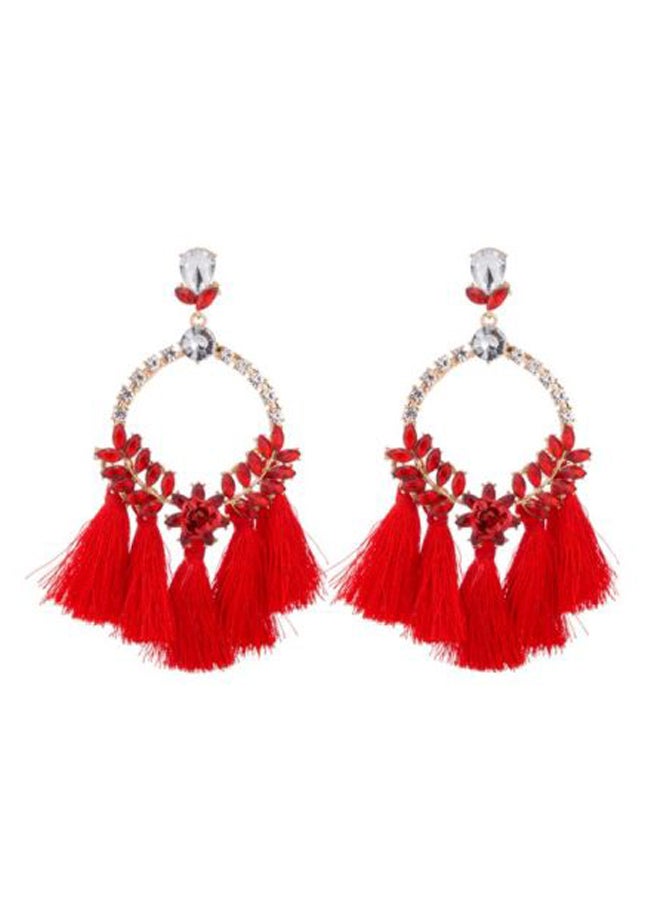 جو باي حلق أذن مصنوع من سبيكة معدنية ومزين بشرابات ومرصع بالأحجار - Image 1