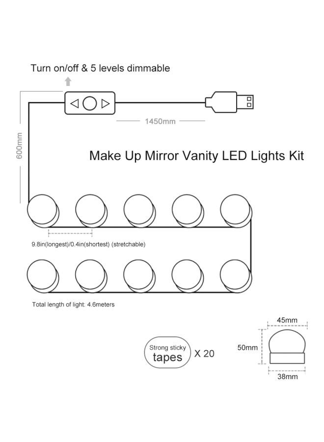 تومشاين - طقم مصابيح زينة بإضاءة LED للمرآة قابلة للتعتيم مكون من 10 قطع أبيض 50x45x38مم - Image 1