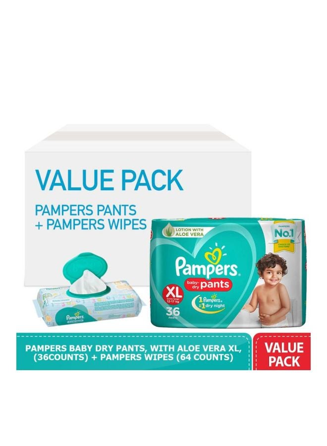 Pampers - Diaper Pants With Aloe Vera, 12-17 kg, Extra Large, Value Pack - 36 Counts And 64 Wipes - Image 1