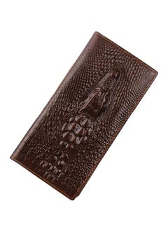 Crocodile Textured Leather Long Wallet Brown