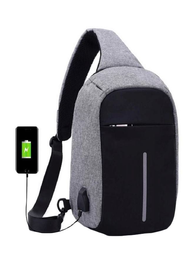 Anti Theft Design Strap Bag With USB Charging Port Grey/Black - Image 1