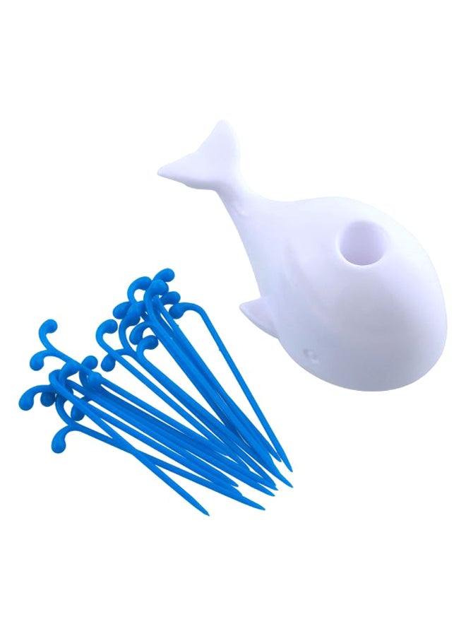 مجموعة أشواك للفاكهة على شكل حوت ونافورة مياه مكونة من 20 قطعة أزرق/ أبيض