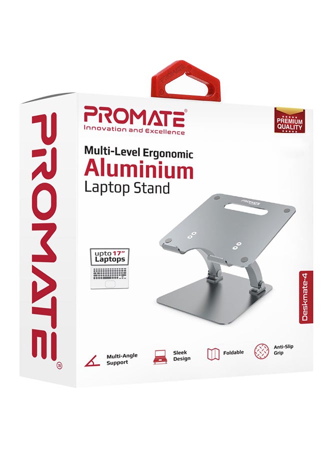 PROMATE - Aluminium Laptop Stand, Portable Ergonomic Multi-Level Ventilated Notebook Stand with Non-Skid Silicon Grip and Adjustable Multi-Angle Design For Laptops up to 17 Inches Grey - Image 1