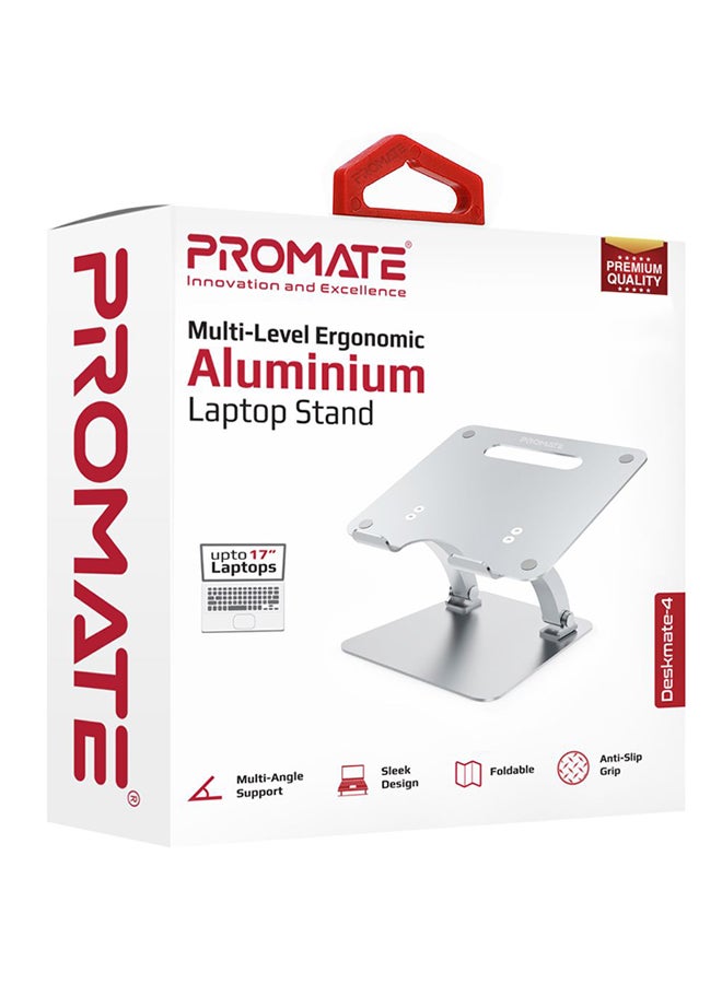 PROMATE - Aluminium Laptop Stand, Portable Ergonomic Multi-Level Ventilated Notebook Stand with Non-Skid Silicon Grip and Adjustable Multi-Angle Design For Laptops up to 17 Inches Silver - Image 1