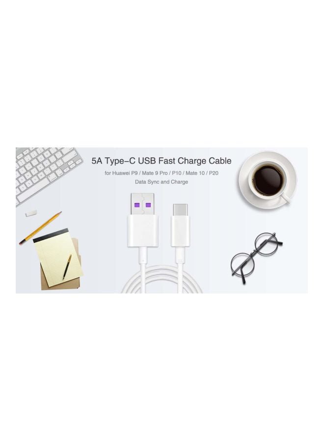 LW - Type-C Fast Charging Data Cable For Huawei P9/Mate 9 Pro/P10/Mate 10/P20 White - Image 1