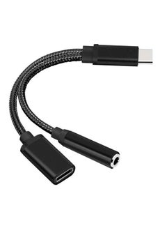 LW 2-In 1 Type- C To 3.5 mm Headphone Audio Cable Black  - Image 1