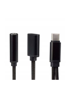 LW 2-In 1 Type- C To 3.5 mm Headphone Audio Cable Black  - Image 2