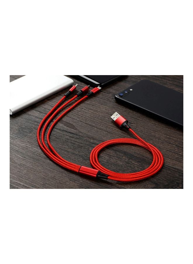 Generic - 3-In-1 Micro USB Type-C And Lightning Data Sync Charging Cable Red - Image 1
