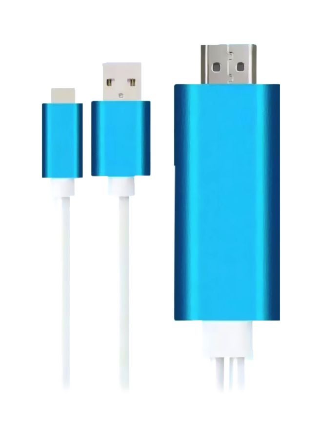 كابل USB بتصميم 3 في 1 من لايتنينج إلى TV AV لأجهزة أبل أزرق وأبيض